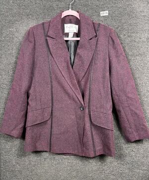 Mary McFadden Collection Tweed Blazer Jacket Womens Size 16 Dark Reddish Purple
